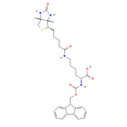 (2R)-6-[5-[(3aS,4S,6aR)-2-oxo-1,3,3a,4,6,6a-hexahydrothieno[3,4-d]imidazol-4-yl]pentanoylamino]-2-(9H-fluoren-9-ylmethoxycarbonylamino)hexanoic acid (CAS: 110990-09-5) - Related Chemical Product