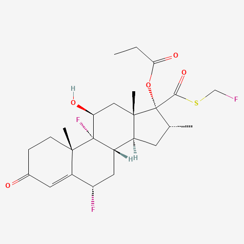 [(6S,8S,9R,10S,11S,13S,14S,16R,17R)-6,9-difluoro-17-(fluoromethylsulfanylcarbonyl)-11-hydroxy-10,13,16-trimethyl-3-oxo-1,2,6,7,8,11,12,14,15,16-decahydrocyclopenta[a]phenanthren-17-yl] propanoate (CAS: 105613-90-9) - Chemical Structure and Molecular Formula 