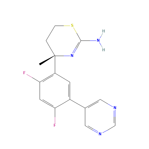 (4S)-4-(2,4-difluoro-5-pyrimidin-5-ylphenyl)-4-methyl-5,6-dihydro-1,3-thiazin-2-amine (CAS: 1194044-20-6) - Related Chemical Product