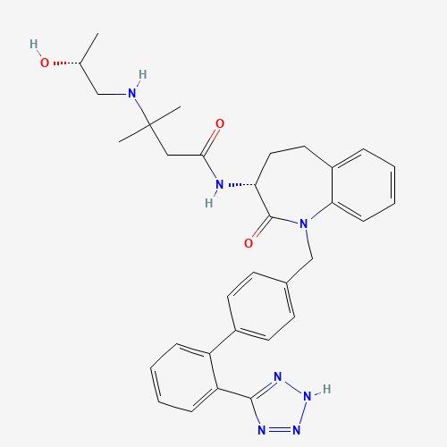 3-[[(2R)-2-hydroxypropyl]amino]-3-methyl-N-[(3R)-2-oxo-1-[[4-[2-(2H-tetrazol-5-yl)phenyl]phenyl]methyl]-4,5-dihydro-3H-1-benzazepin-3-yl]butanamide (CAS: 145455-35-2) - Chemical Structure and Molecular Formula 