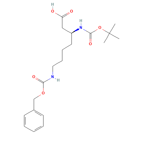 (3S)-3-[(2-methylpropan-2-yl)oxycarbonylamino]-7-(phenylmethoxycarbonylamino)heptanoic acid (CAS: 346694-77-7) - Chemical Structure and Molecular Formula 