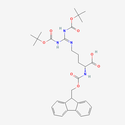 (2R)-5-[bis[(2-methylpropan-2-yl)oxycarbonylamino]methylideneamino]-2-(9H-fluoren-9-ylmethoxycarbonylamino)pentanoic acid (CAS: 214852-34-3) - Chemical Structure and Molecular Formula 
