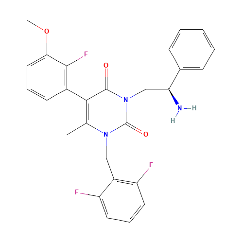 3-[(2R)-2-amino-2-phenylethyl]-1-[(2,6-difluorophenyl)methyl]-5-(2-fluoro-3-methoxyphenyl)-6-methylpyrimidine-2,4-dione (CAS: 352290-60-9) - Related Chemical Product