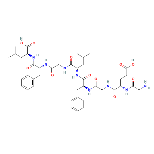 (2S)-2-[[(2R)-2-[[2-[[(2S)-2-[[(2S)-2-[[2-[[(2S)-2-[(2-aminoacetyl)amino]-4-carboxybutanoyl]amino]acetyl]amino]-3-phenylpropanoyl]amino]-4-methylpentanoyl]amino]acetyl]amino]-3-phenylpropanoyl]amino]-4-methylpentanoic acid (CAS: 61393-34-8) - Chemical Structure and Molecular Formula 