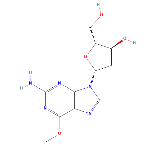 (2R,3S,5R)-5-(2-amino-6-methoxypurin-9-yl)-2-(hydroxymethyl)oxolan-3-ol (CAS: 964-21-6) - Chemical Structure and Molecular Formula 