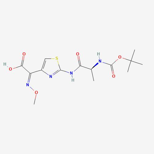 (2E)-2-methoxyimino-2-[2-[[(2S)-2-[(2-methylpropan-2-yl)oxycarbonylamino]propanoyl]amino]-1,3-thiazol-4-yl]acetic acid (CAS: 88970-81-4) - Chemical Structure and Molecular Formula 