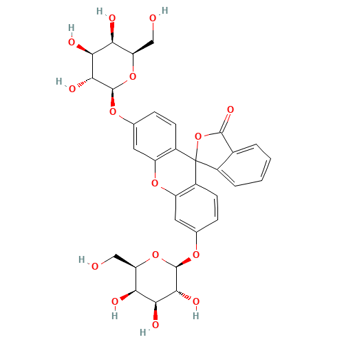 3',6'-bis[[(2S,3R,4S,5R,6R)-3,4,5-trihydroxy-6-(hydroxymethyl)oxan-2-yl]oxy]spiro[2-benzofuran-3,9'-xanthene]-1-one (CAS: 17817-20-8) - Chemical Structure and Molecular Formula 