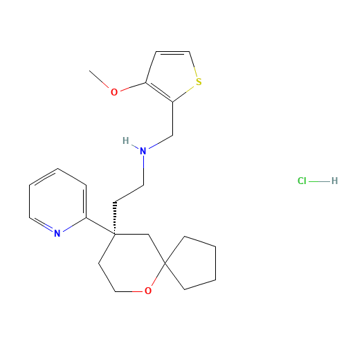 N-[(3-methoxythiophen-2-yl)methyl]-2-[(9R)-9-pyridin-2-yl-6-oxaspiro[4.5]decan-9-yl]ethanamine;hydrochloride (CAS: 1401031-39-7) - Chemical Structure and Molecular Formula 
