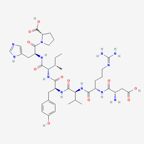 (2S)-1-[(2S)-2-[[(2S,3S)-2-[[(2S)-2-[[(2S)-2-[[(2S)-2-[[(2S)-2-amino-3-carboxypropanoyl]amino]-5-(diaminomethylideneamino)pentanoyl]amino]-3-methylbutanoyl]amino]-3-(4-hydroxyphenyl)propanoyl]amino]-3-methylpentanoyl]amino]-3-(1H-imidazol-5-yl)propanoyl]p (CAS: 51833-78-4) - Chemical Structure and Molecular Formula 