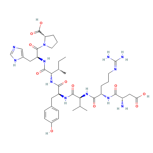 (2S)-1-[(2S)-2-[[(2S,3S)-2-[[(2S)-2-[[(2S)-2-[[(2S)-2-[[(2S)-2-amino-3-carboxypropanoyl]amino]-5-(diaminomethylideneamino)pentanoyl]amino]-3-methylbutanoyl]amino]-3-(4-hydroxyphenyl)propanoyl]amino]-3-methylpentanoyl]amino]-3-(1H-imidazol-5-yl)propanoyl]p (CAS: 51833-78-4) - Related Chemical Product