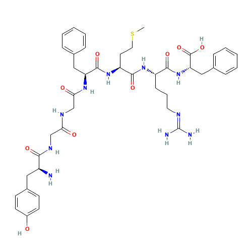 (2S)-2-[[(2S)-2-[[(2S)-2-[[(2S)-2-[[2-[[2-[[(2S)-2-amino-3-(4-hydroxyphenyl)propanoyl]amino]acetyl]amino]acetyl]amino]-3-phenylpropanoyl]amino]-4-methylsulfanylbutanoyl]amino]-5-(diaminomethylideneamino)pentanoyl]amino]-3-phenylpropanoic acid (CAS: 73024-95-0) - Chemical Structure and Molecular Formula 