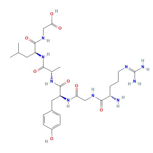 2-[[(2S)-2-[[(2S)-2-[[(2S)-2-[[2-[[(2S)-2-amino-5-(diaminomethylideneamino)pentanoyl]amino]acetyl]amino]-3-(4-hydroxyphenyl)propanoyl]amino]propanoyl]amino]-4-methylpentanoyl]amino]acetic acid (CAS: 59587-24-5) - Chemical Structure and Molecular Formula 