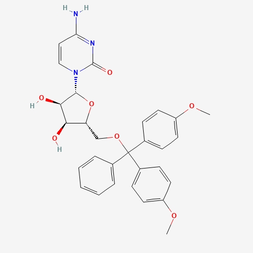 4-amino-1-[(2R,3R,4S,5R)-5-[[bis(4-methoxyphenyl)-phenylmethoxy]methyl]-3,4-dihydroxyoxolan-2-yl]pyrimidin-2-one (CAS: 112897-99-1) - Chemical Structure and Molecular Formula 
