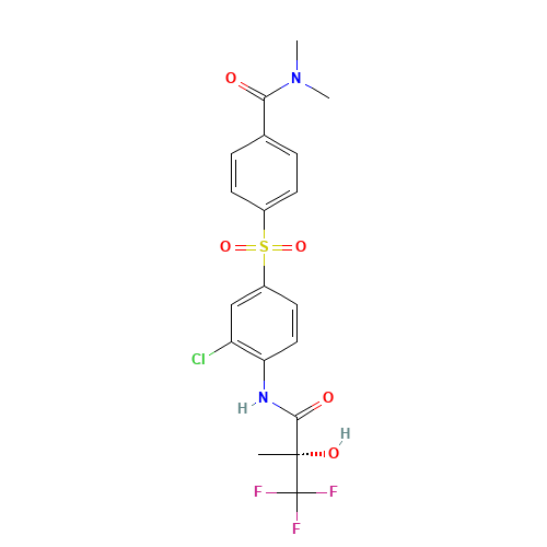 4-[3-chloro-4-[[(2R)-3,3,3-trifluoro-2-hydroxy-2-methylpropanoyl]amino]phenyl]sulfonyl-N,N-dimethylbenzamide (CAS: 252017-04-2) - Chemical Structure and Molecular Formula 