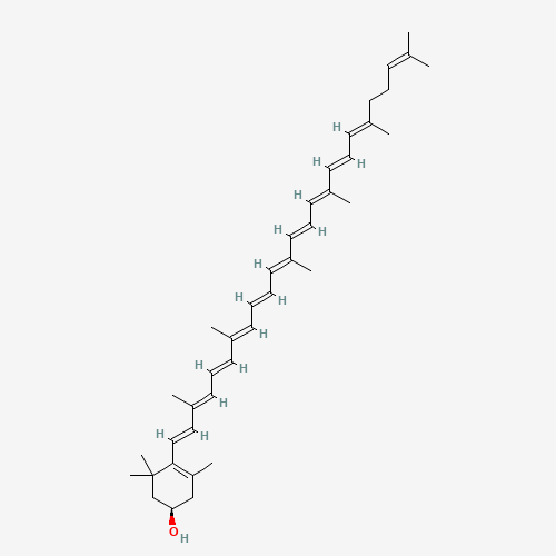 (1R)-4-[(1E,3E,5E,7E,9E,11E,13E,15E,17E,19E)-3,7,12,16,20,24-hexamethylpentacosa-1,3,5,7,9,11,13,15,17,19,23-undecaenyl]-3,5,5-trimethylcyclohex-3-en-1-ol (CAS: 3763-55-1) - Chemical Structure and Molecular Formula 