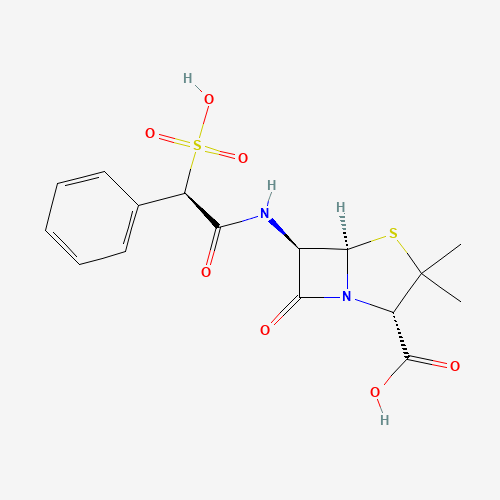 (2S,5R,6R)-3,3-dimethyl-7-oxo-6-[[(2R)-2-phenyl-2-sulfoacetyl]amino]-4-thia-1-azabicyclo[3.2.0]heptane-2-carboxylic acid (CAS: 41744-40-5) - Chemical Structure and Molecular Formula 