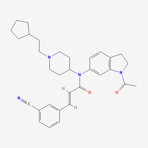 (E)-N-(1-acetyl-2,3-dihydroindol-6-yl)-3-(3-cyanophenyl)-N-[1-(2-cyclopentylethyl)piperidin-4-yl]prop-2-enamide (CAS: 683746-68-1) - Chemical Structure and Molecular Formula 