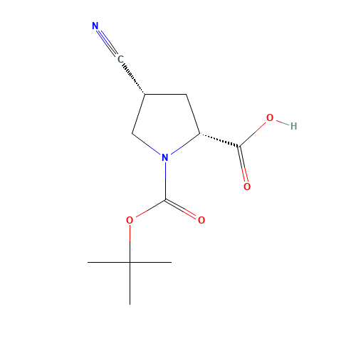 (2R,4R)-4-cyano-1-[(2-methylpropan-2-yl)oxycarbonyl]pyrrolidine-2-carboxylic acid (CAS: 132622-85-6) - Chemical Structure and Molecular Formula 