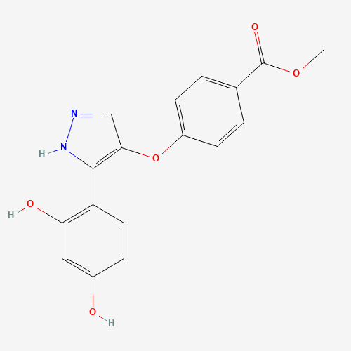 methyl 4-[[(3Z)-3-(2-hydroxy-4-oxocyclohexa-2,5-dien-1-ylidene)-1,2-dihydropyrazol-4-yl]oxy]benzoate (CAS: 510766-37-7) - Chemical Structure and Molecular Formula 
