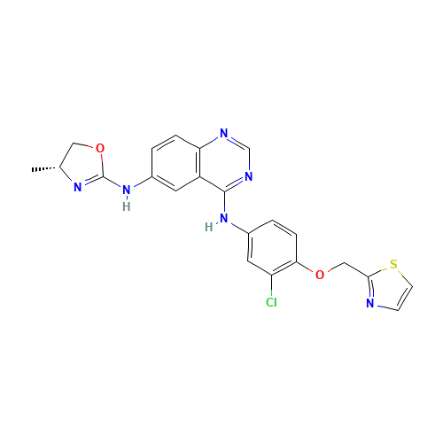 4-N-[3-chloro-4-(1,3-thiazol-2-ylmethoxy)phenyl]-6-N-[(4R)-4-methyl-4,5-dihydro-1,3-oxazol-2-yl]quinazoline-4,6-diamine (CAS: 845272-21-1) - Related Chemical Product