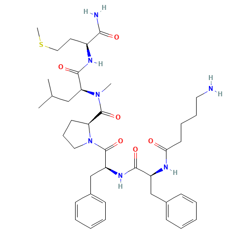 (2S)-N-[(2S)-1-[[(2S)-1-amino-4-methylsulfanyl-1-oxobutan-2-yl]amino]-4-methyl-1-oxopentan-2-yl]-1-[(2S)-2-[[(2S)-2-(5-aminopentanoylamino)-3-phenylpropanoyl]amino]-3-phenylpropanoyl]-N-methylpyrrolidine-2-carboxamide (CAS: 133156-06-6) - Related Chemical Product