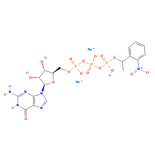 disodium;[[(2R,3S,4R,5R)-5-(2-amino-6-oxo-3H-purin-9-yl)-3,4-dihydroxyoxolan-2-yl]methoxy-oxidophosphoryl] [hydroxy-[1-(2-nitrophenyl)ethoxy]phosphoryl] phosphate (CAS: 125455-57-4) - Related Chemical Product