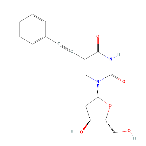1-[(2R,4S,5R)-4-hydroxy-5-(hydroxymethyl)oxolan-2-yl]-5-(2-phenylethynyl)pyrimidine-2,4-dione (CAS: 77887-20-8) - Chemical Structure and Molecular Formula 