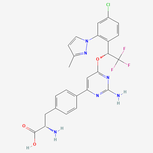 (2S)-2-amino-3-[4-[2-amino-6-[(1R)-1-[4-chloro-2-(3-methylpyrazol-1-yl)phenyl]-2,2,2-trifluoroethoxy]pyrimidin-4-yl]phenyl]propanoic acid (CAS: 1033805-28-5) - Related Chemical Product