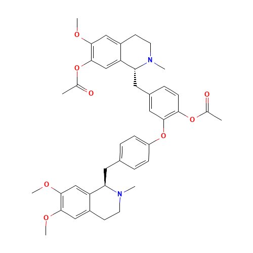 [4-[[(1R)-7-acetyloxy-6-methoxy-2-methyl-3,4-dihydro-1H-isoquinolin-1-yl]methyl]-2-[4-[[(1R)-6,7-dimethoxy-2-methyl-3,4-dihydro-1H-isoquinolin-1-yl]methyl]phenoxy]phenyl] acetate (CAS: 132139-17-4) - Chemical Structure and Molecular Formula 