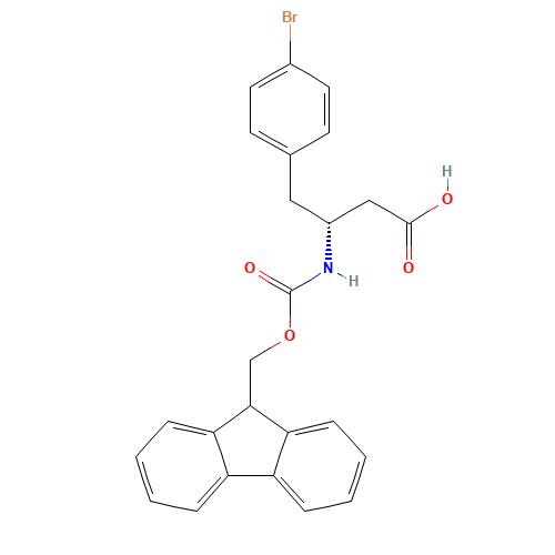 (3R)-4-(4-bromophenyl)-3-(9H-fluoren-9-ylmethoxycarbonylamino)butanoic acid (CAS: 331763-76-9) - Chemical Structure and Molecular Formula 