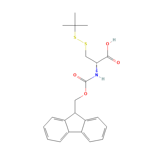 (2S)-3-(tert-butyldisulfanyl)-2-(9H-fluoren-9-ylmethoxycarbonylamino)propanoic acid (CAS: 501326-55-2) - Chemical Structure and Molecular Formula 