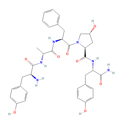 (2S,4R)-N-[(2S)-1-amino-3-(4-hydroxyphenyl)-1-oxopropan-2-yl]-1-[(2S)-2-[[(2R)-2-[[(2S)-2-amino-3-(4-hydroxyphenyl)propanoyl]amino]propanoyl]amino]-3-phenylpropanoyl]-4-hydroxypyrrolidine-2-carboxamide (CAS: 102029-98-1) - Chemical Structure and Molecular Formula 