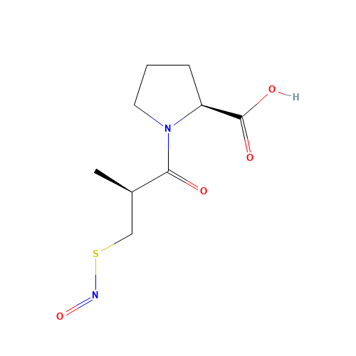 (2S)-1-[(2S)-2-methyl-3-nitrososulfanylpropanoyl]pyrrolidine-2-carboxylic acid (CAS: 122130-63-6) - Chemical Structure and Molecular Formula 