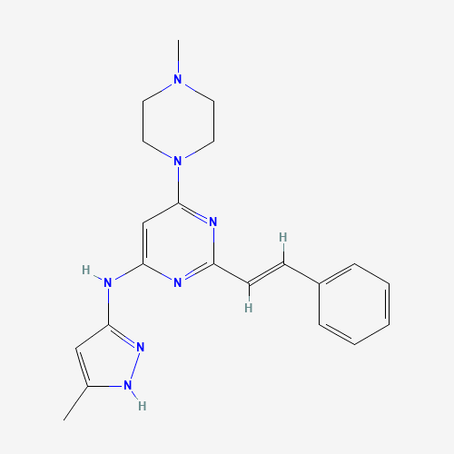 6-(4-methylpiperazin-1-yl)-N-(5-methyl-1H-pyrazol-3-yl)-2-[(E)-2-phenylethenyl]pyrimidin-4-amine (CAS: 934353-76-1) - Chemical Structure and Molecular Formula 