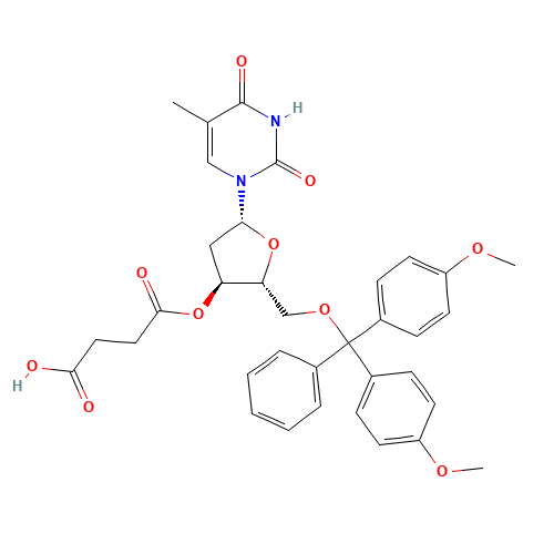 4-[(2R,3S,5R)-2-[[bis(4-methoxyphenyl)-phenylmethoxy]methyl]-5-(5-methyl-2,4-dioxopyrimidin-1-yl)oxolan-3-yl]oxy-4-oxobutanoic acid (CAS: 74405-40-6) - Related Chemical Product