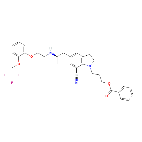 3-[7-cyano-5-[(2R)-2-[2-[2-(2,2,2-trifluoroethoxy)phenoxy]ethylamino]propyl]-2,3-dihydroindol-1-yl]propyl benzoate (CAS: 885340-11-4) - Related Chemical Product