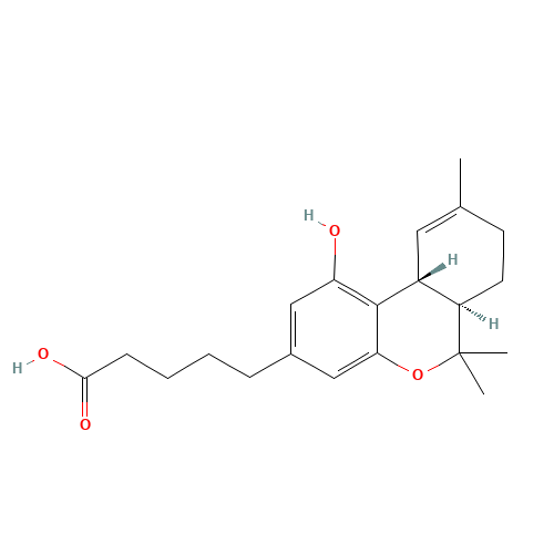 5-[(6aR,10aR)-1-hydroxy-6,6,9-trimethyl-6a,7,8,10a-tetrahydrobenzo[c]chromen-3-yl]pentanoic acid (CAS: 74333-70-3) - Chemical Structure and Molecular Formula 