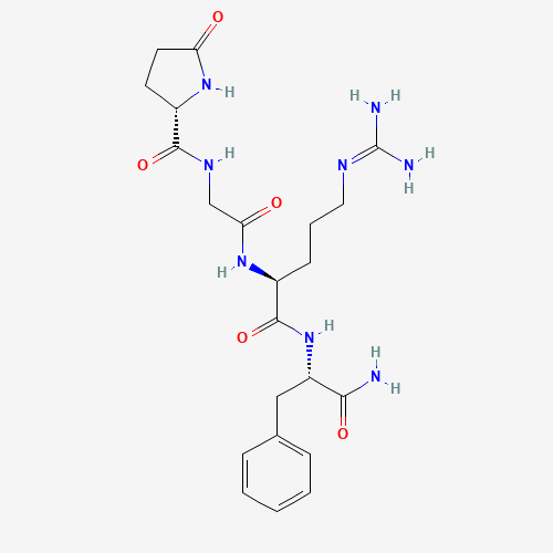 (2S)-N-[2-[[(2S)-1-[[(2S)-1-amino-1-oxo-3-phenylpropan-2-yl]amino]-5-(diaminomethylideneamino)-1-oxopentan-2-yl]amino]-2-oxoethyl]-5-oxopyrrolidine-2-carboxamide (CAS: 107535-01-3) - Chemical Structure and Molecular Formula 