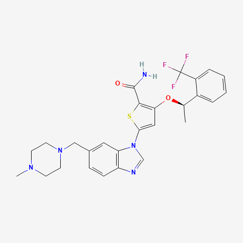 5-[6-[(4-methylpiperazin-1-yl)methyl]benzimidazol-1-yl]-3-[(1R)-1-[2-(trifluoromethyl)phenyl]ethoxy]thiophene-2-carboxamide (CAS: 929095-18-1) - Chemical Structure and Molecular Formula 