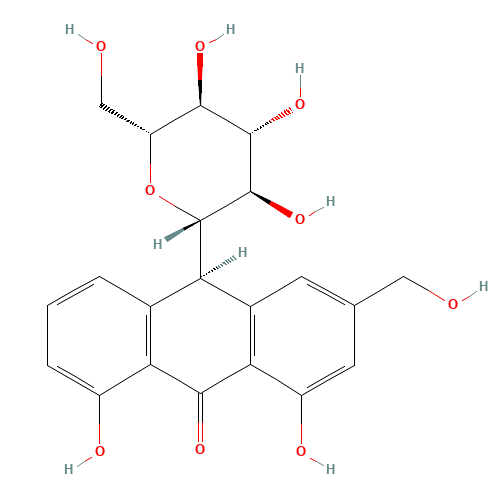 (10R)-1,8-dihydroxy-3-(hydroxymethyl)-10-[(2S,3R,4R,5S,6R)-3,4,5-trihydroxy-6-(hydroxymethyl)oxan-2-yl]-10H-anthracen-9-one (CAS: 28371-16-6) - Related Chemical Product