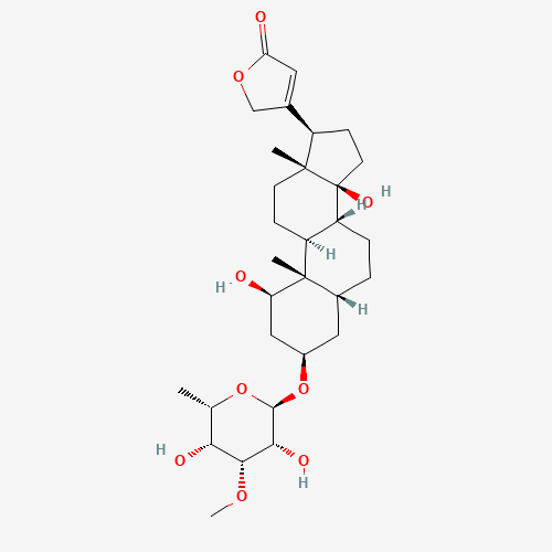 3-[(1R,3R,5R,8R,9S,10S,13R,14S,17R)-3-[(2R,3R,4R,5R,6S)-3,5-dihydroxy-4-methoxy-6-methyloxan-2-yl]oxy-1,14-dihydroxy-10,13-dimethyl-1,2,3,4,5,6,7,8,9,11,12,15,16,17-tetradecahydrocyclopenta[a]phenanthren-17-yl]-2H-furan-5-one (CAS: 663-95-6) - Related Chemical Product