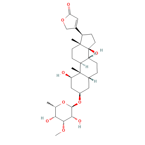 3-[(1R,3R,5R,8R,9S,10S,13R,14S,17R)-3-[(2R,3R,4R,5R,6S)-3,5-dihydroxy-4-methoxy-6-methyloxan-2-yl]oxy-1,14-dihydroxy-10,13-dimethyl-1,2,3,4,5,6,7,8,9,11,12,15,16,17-tetradecahydrocyclopenta[a]phenanthren-17-yl]-2H-furan-5-one (CAS: 663-95-6) - Related Chemical Product