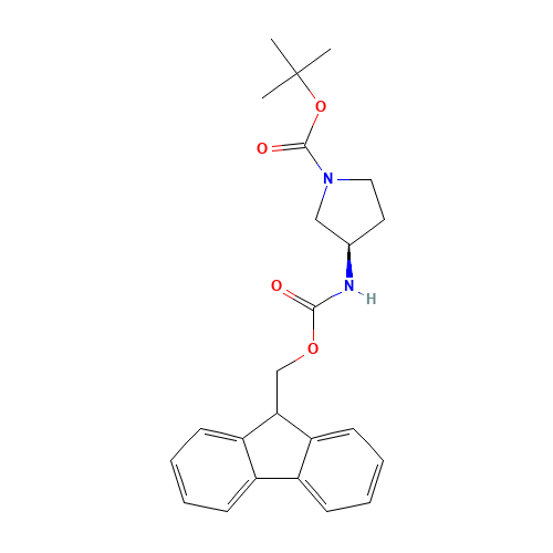 tert-butyl (3R)-3-(9H-fluoren-9-ylmethoxycarbonylamino)pyrrolidine-1-carboxylate (CAS: 352530-40-6) - Chemical Structure and Molecular Formula 