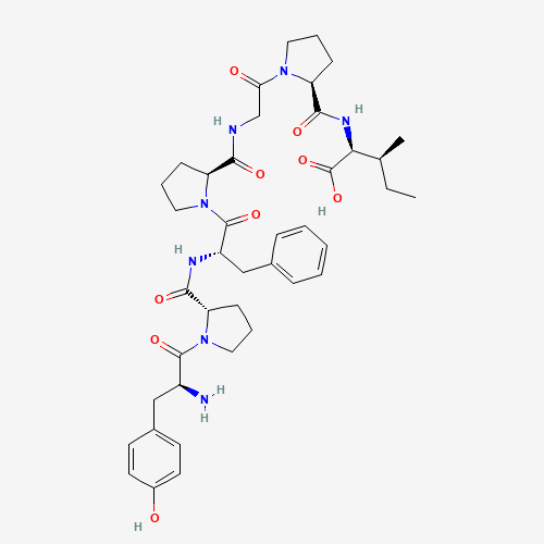 (2S,3S)-2-[[(2S)-1-[2-[[(2S)-1-[(2S)-2-[[(2S)-1-[(2S)-2-amino-3-(4-hydroxyphenyl)propanoyl]pyrrolidine-2-carbonyl]amino]-3-phenylpropanoyl]pyrrolidine-2-carbonyl]amino]acetyl]pyrrolidine-2-carbonyl]amino]-3-methylpentanoic acid (CAS: 72122-62-4) - Chemical Structure and Molecular Formula 