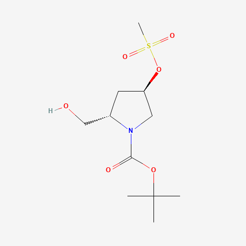 tert-butyl (2S,4R)-2-(hydroxymethyl)-4-methylsulfonyloxypyrrolidine-1-carboxylate (CAS: 148017-07-6) - Chemical Structure and Molecular Formula 