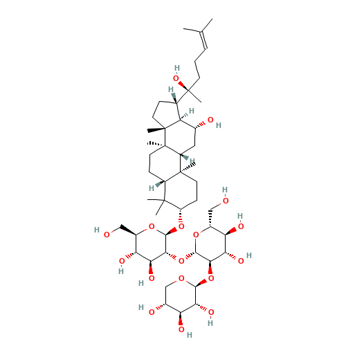 (2S,3R,4S,5R)-2-[(2S,3R,4S,5S,6R)-2-[(2R,3R,4S,5S,6R)-4,5-dihydroxy-2-[[(3S,5R,8R,9R,10R,12R,13R,14R,17S)-12-hydroxy-17-[(2R)-2-hydroxy-6-methylhept-5-en-2-yl]-4,4,8,10,14-pentamethyl-2,3,5,6,7,9,11,12,13,15,16,17-dodecahydro-1H-cyclopenta[a]phenanthren-3 (CAS: 155683-00-4) - Chemical Structure and Molecular Formula 