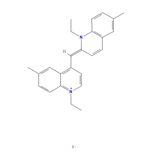 (2E)-1-ethyl-2-[(1-ethyl-6-methylquinolin-1-ium-4-yl)methylidene]-6-methylquinoline;iodide (CAS: 6270-81-1) - Chemical Structure and Molecular Formula 