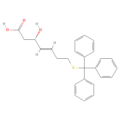 (E,3S)-3-hydroxy-7-tritylsulfanylhept-4-enoic acid (CAS: 180973-24-4) - Chemical Structure and Molecular Formula 