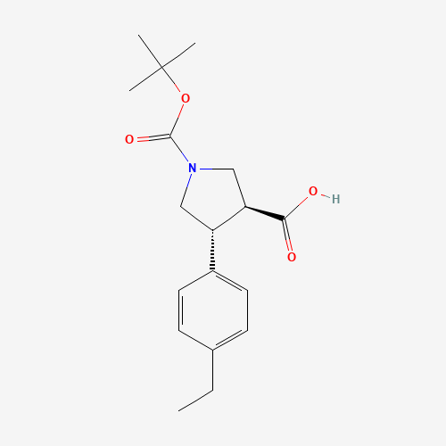 (3S,4R)-4-(4-ethylphenyl)-1-[(2-methylpropan-2-yl)oxycarbonyl]pyrrolidine-3-carboxylic acid (CAS: 1227845-15-9) - Chemical Structure and Molecular Formula 