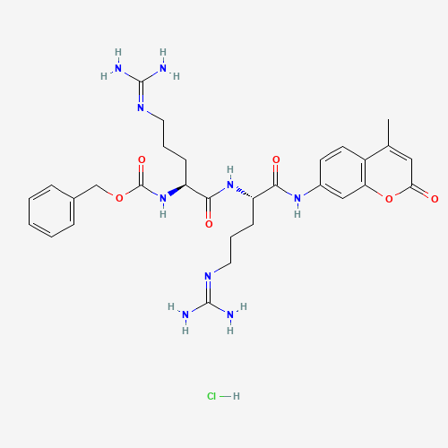 benzyl N-[(2S)-5-(diaminomethylideneamino)-1-[[(2S)-5-(diaminomethylideneamino)-1-[(4-methyl-2-oxochromen-7-yl)amino]-1-oxopentan-2-yl]amino]-1-oxopentan-2-yl]carbamate;hydrochloride (CAS: 136132-67-7) - Chemical Structure and Molecular Formula 